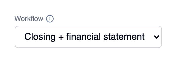 The Workflow field set to Closing + financial statement